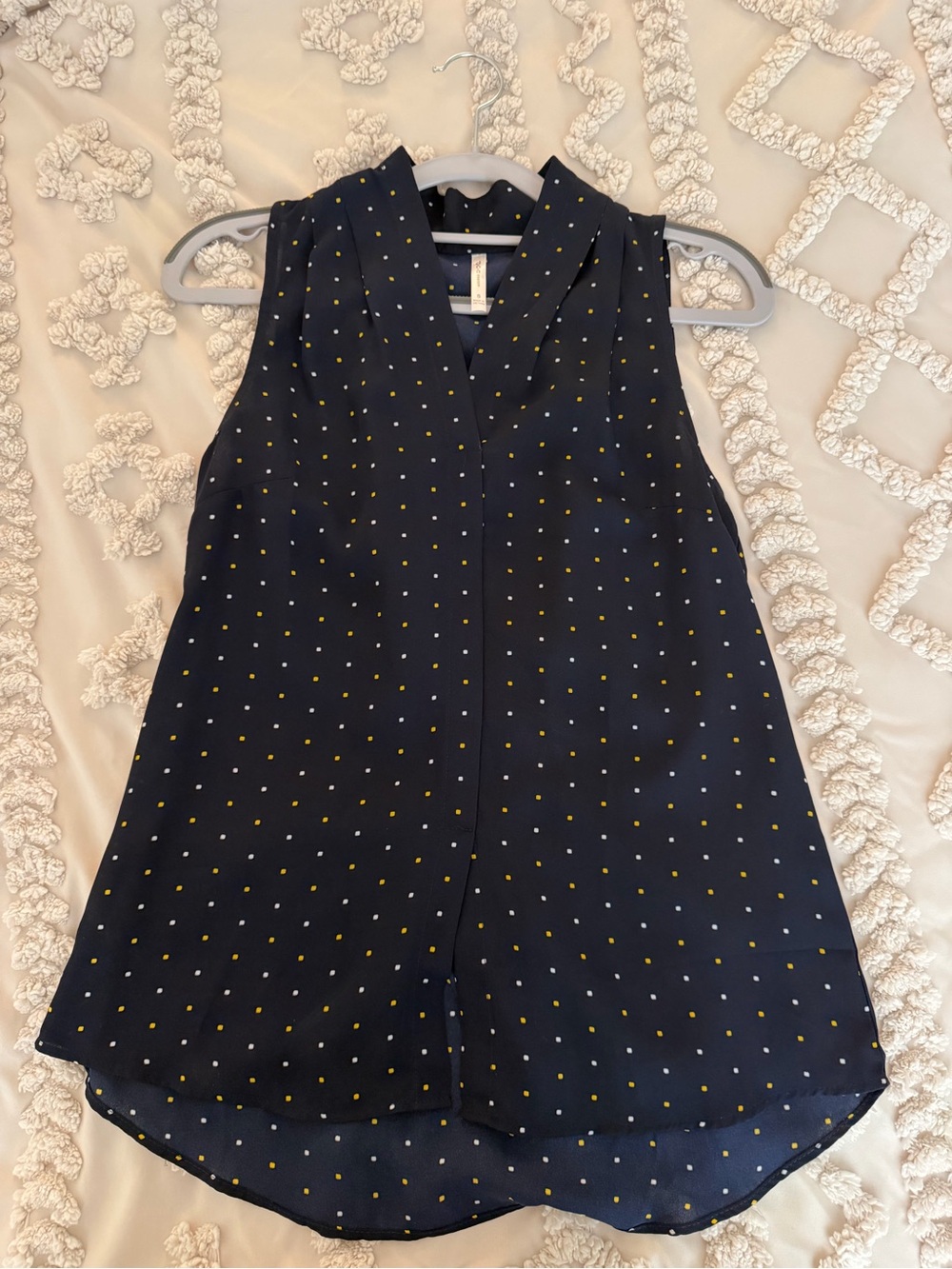 DNA couture Navy Sleeveless V-Neck Camisole with Yellow & White Polka Dots